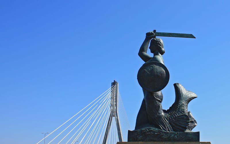 Warsaw Mermaid Monument Graphic: Statue of the Mermaid on the Vistula River